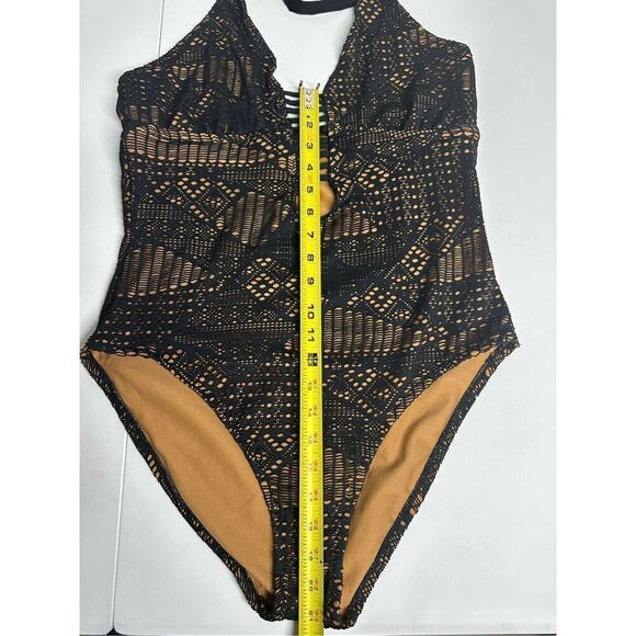Mossimo Supply Co. Bohemian One Piece Swimsuit Crochet Lined Size XL Black Tan - Picture 5 of 10